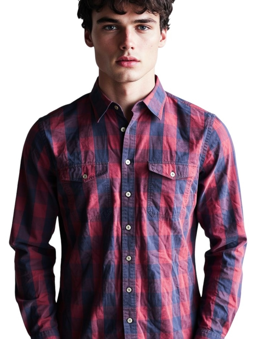 PINK Thomas Pink Buffalo Plaid Red Blue Long Sleeve Casual Cotton Dress Shirt